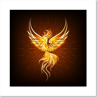 Flaming Shining Phoenix Bird Posters and Art